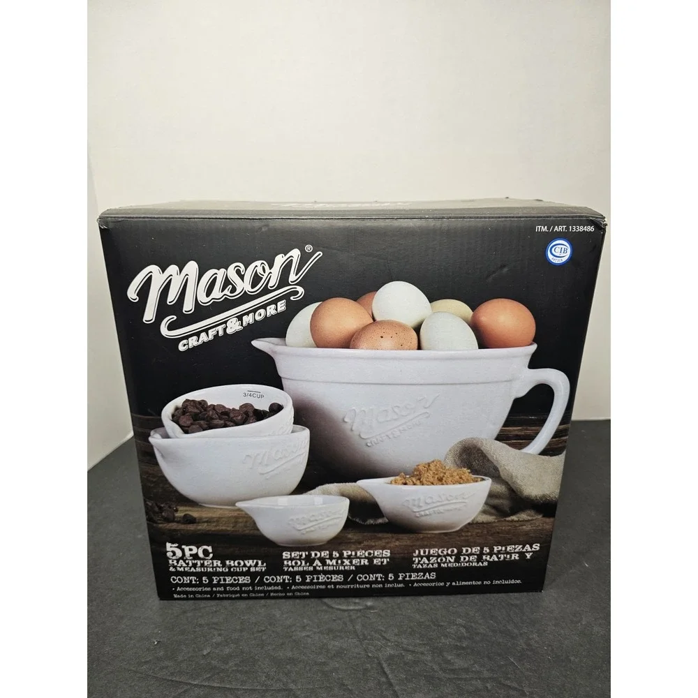 Mason Craft & More 5 Piece Batter Bowl & Measuring Cup Set New in Box GIFT SET